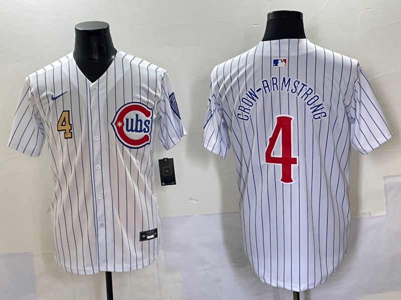 Men 2025 Chicago Cubs #4 Crow-Armstrong White Stripe Fashion Nike MLB Jersey style 7035